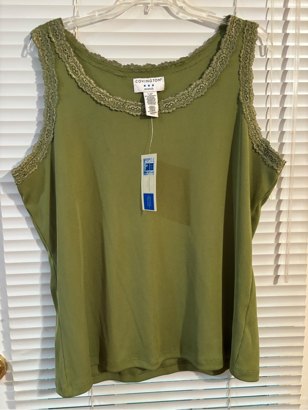 Covington Olive Green Lace-Trim Tank Top Women’s 18 XL pit - pit 22”